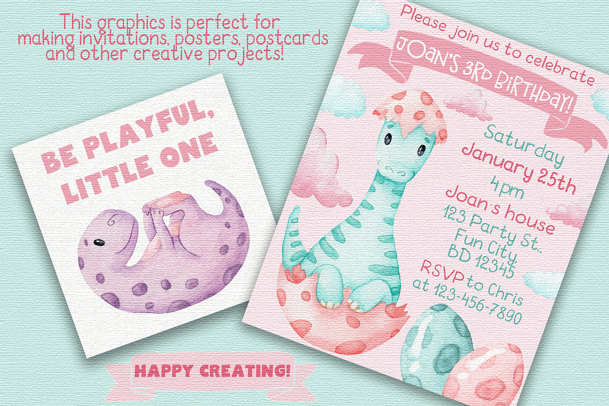 Baby dinosaurs watercolor clipart, an Object Graphic by Trinibis (Photo 5 of 6)