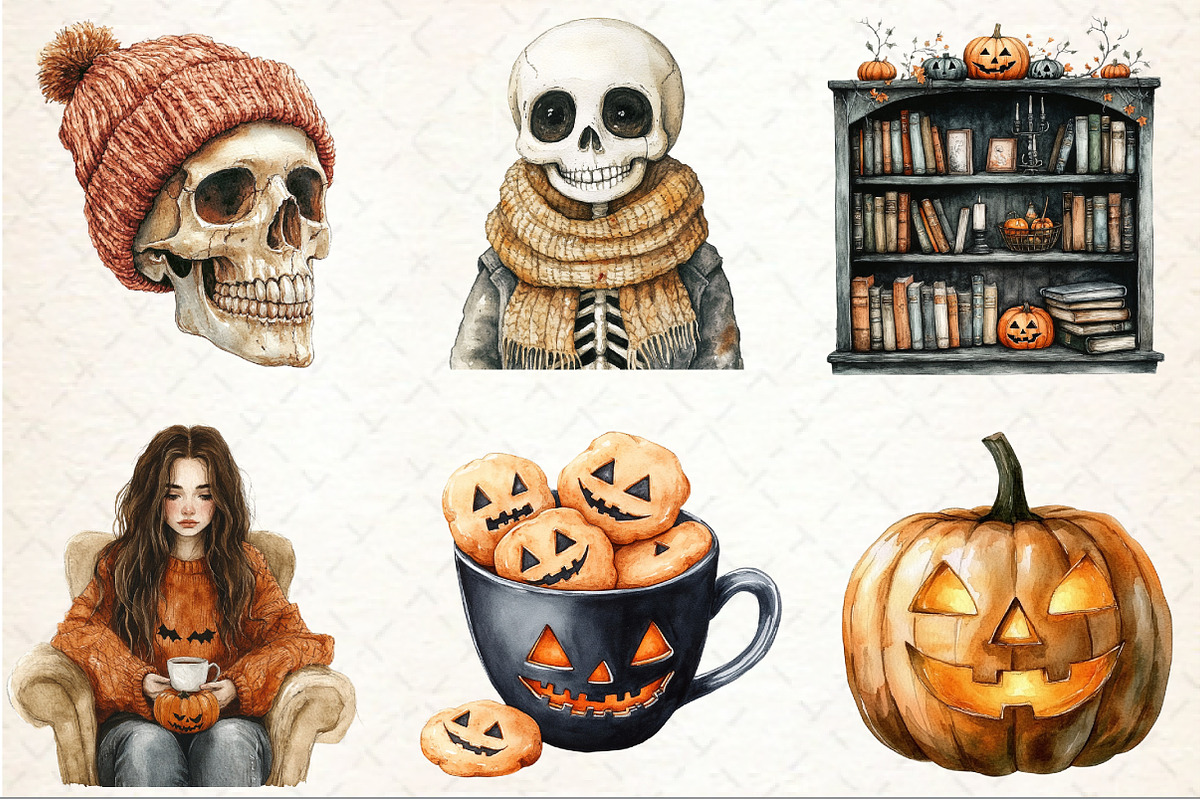 Neutral Spooky Halloween Clipart, a Seasonal Illustration by Rose Art (Photo 3 of 7)