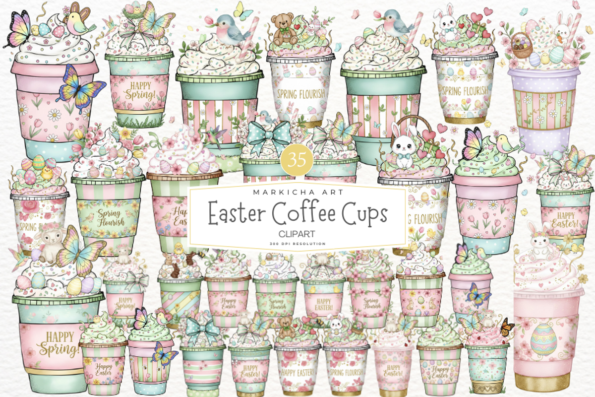 Easter Day Coffee Cups Clipart, an Illustration by Markicha Art (Photo 1 of 7)