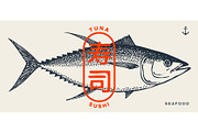 Tuna Fish, seafood, sketch, a Food Illustration by Foxys Graphic (Thumbnail 3 of 3)
