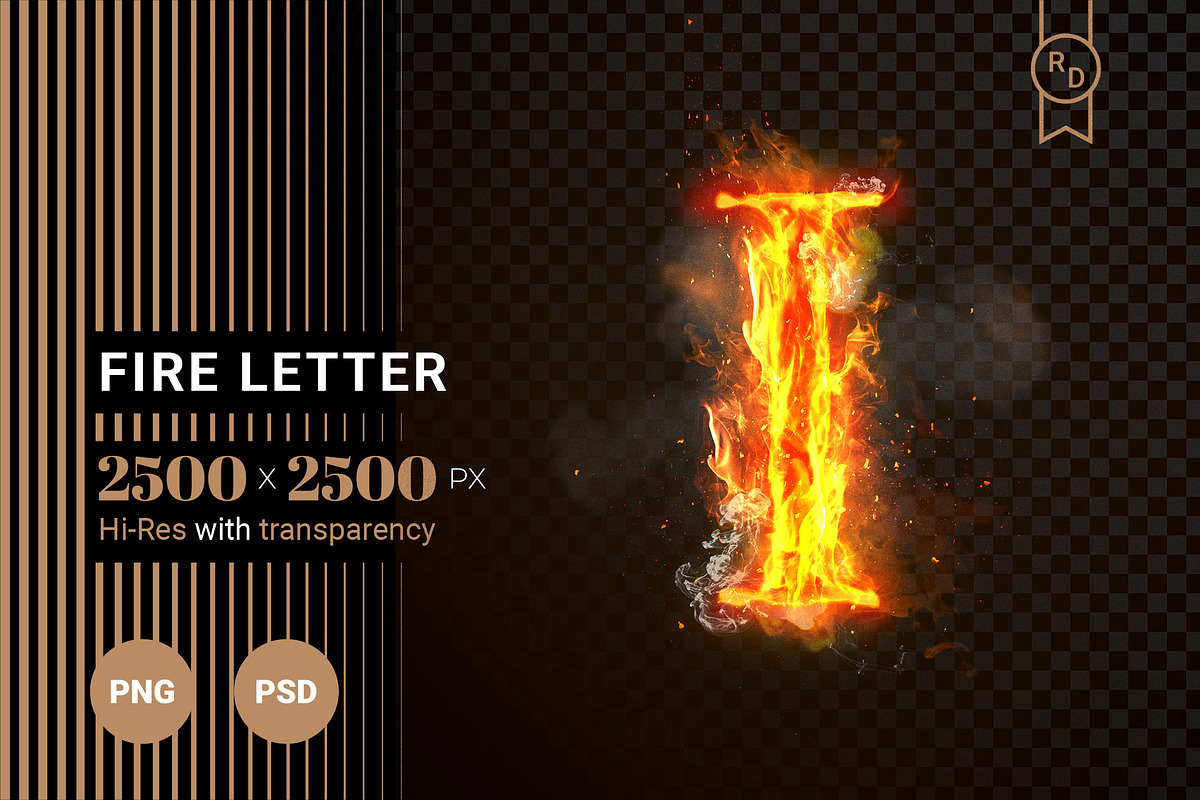 Fire Letter I of burning flame (PSD), an Illustration by Ron Dale