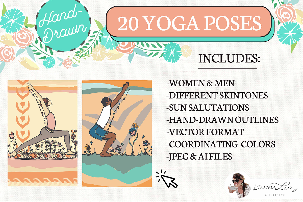 YOGA POSES SET 20 HAND-DRAWN ASANAS, a Healthcare Illustration by Lauren Lesley Studio (Photo 2 of 2)