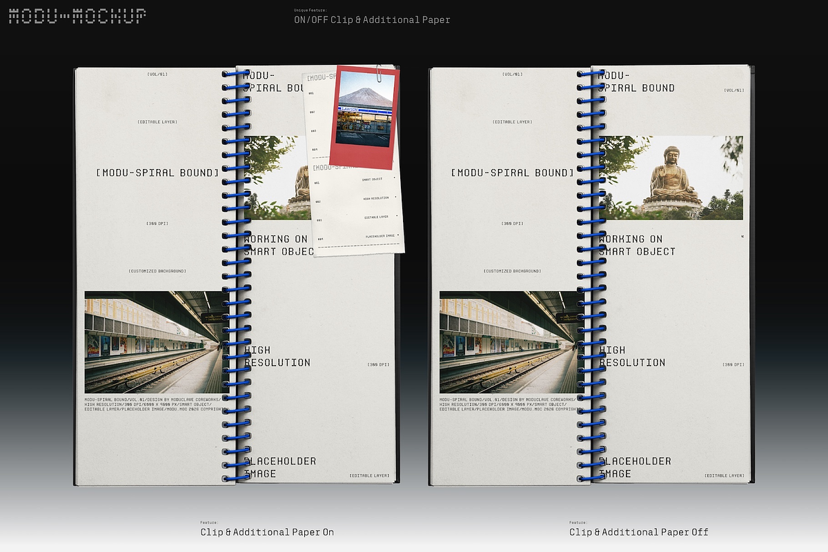 Spiral Notebook Mockup – 4 Scenes, a Books & Magazine Mockup by Moduclave Studio (Photo 2 of 5)