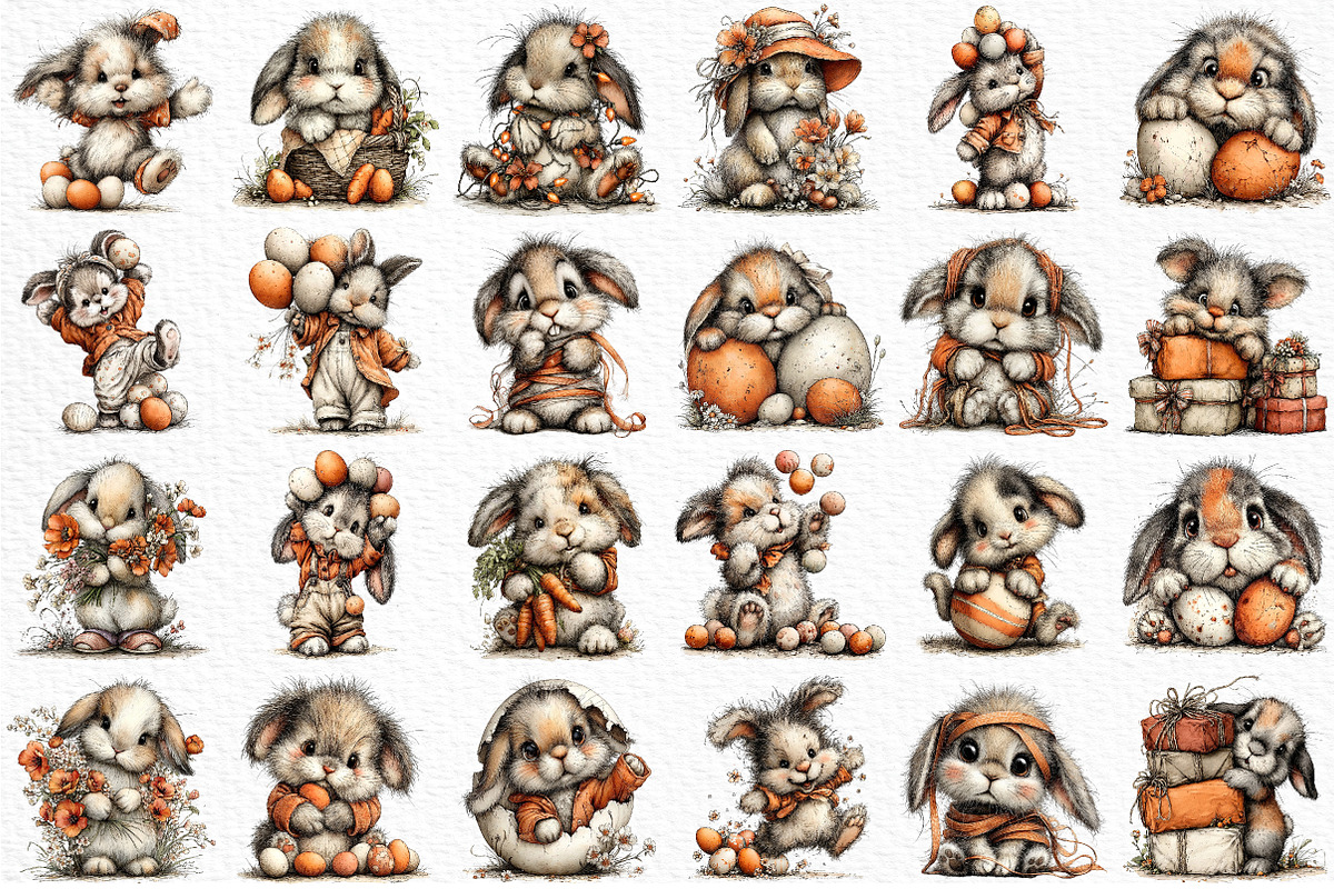Whimsical Funny Easter Bunny Clipart, an Illustration by Craft Nest (Photo 6 of 12)