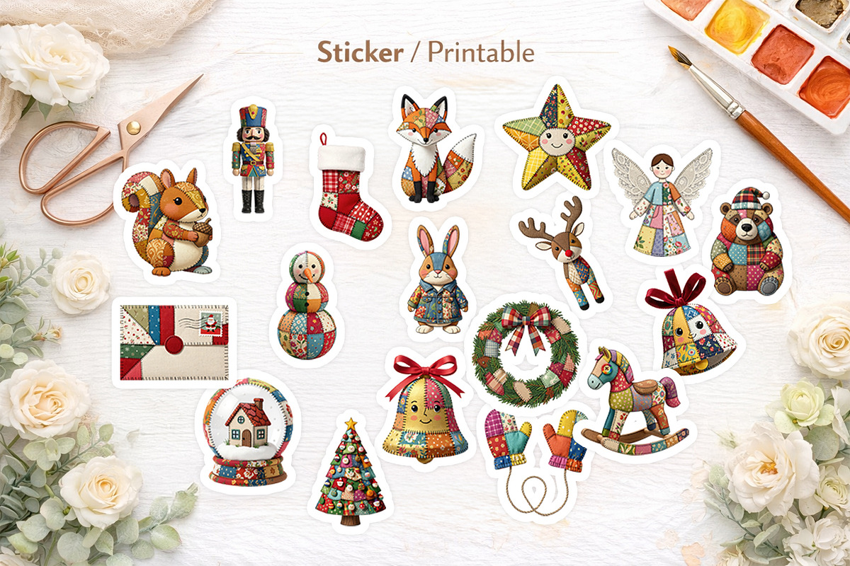 Christmas Patchwork Clipart, a Seasonal Illustration by Artnoy (Photo 7 of 7)