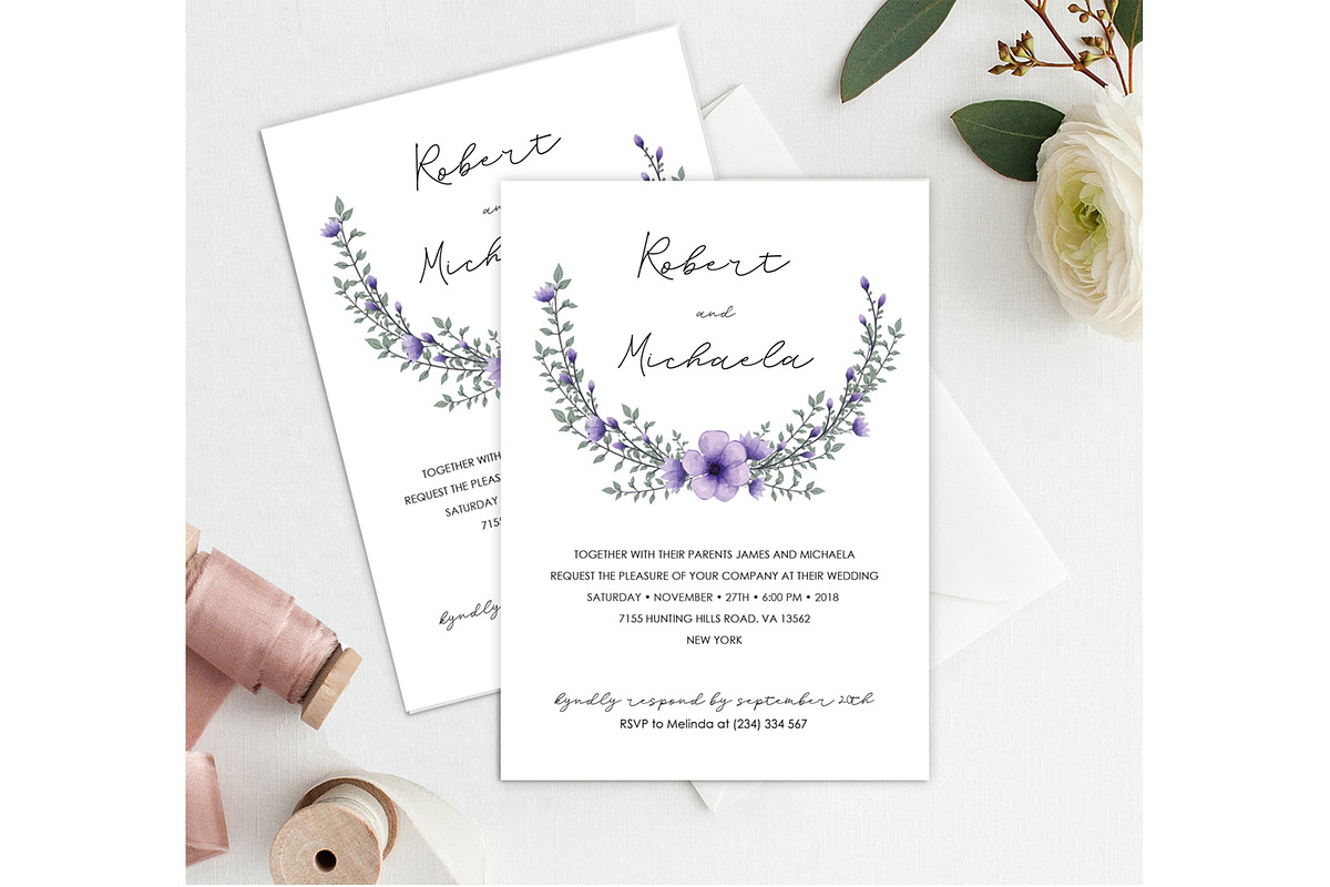 Modern Lavender Wedding Invitation, an Invitation Template by DreamsClipArt (Photo 2 of 2)