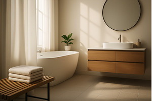 Modern bathroom interior with a, an Architecture Photo by Sergey Kotenev
