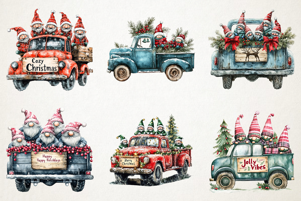 Christmas Gnome and truck clipart bu, an Illustration by RobertsArt (Photo 6 of 6)