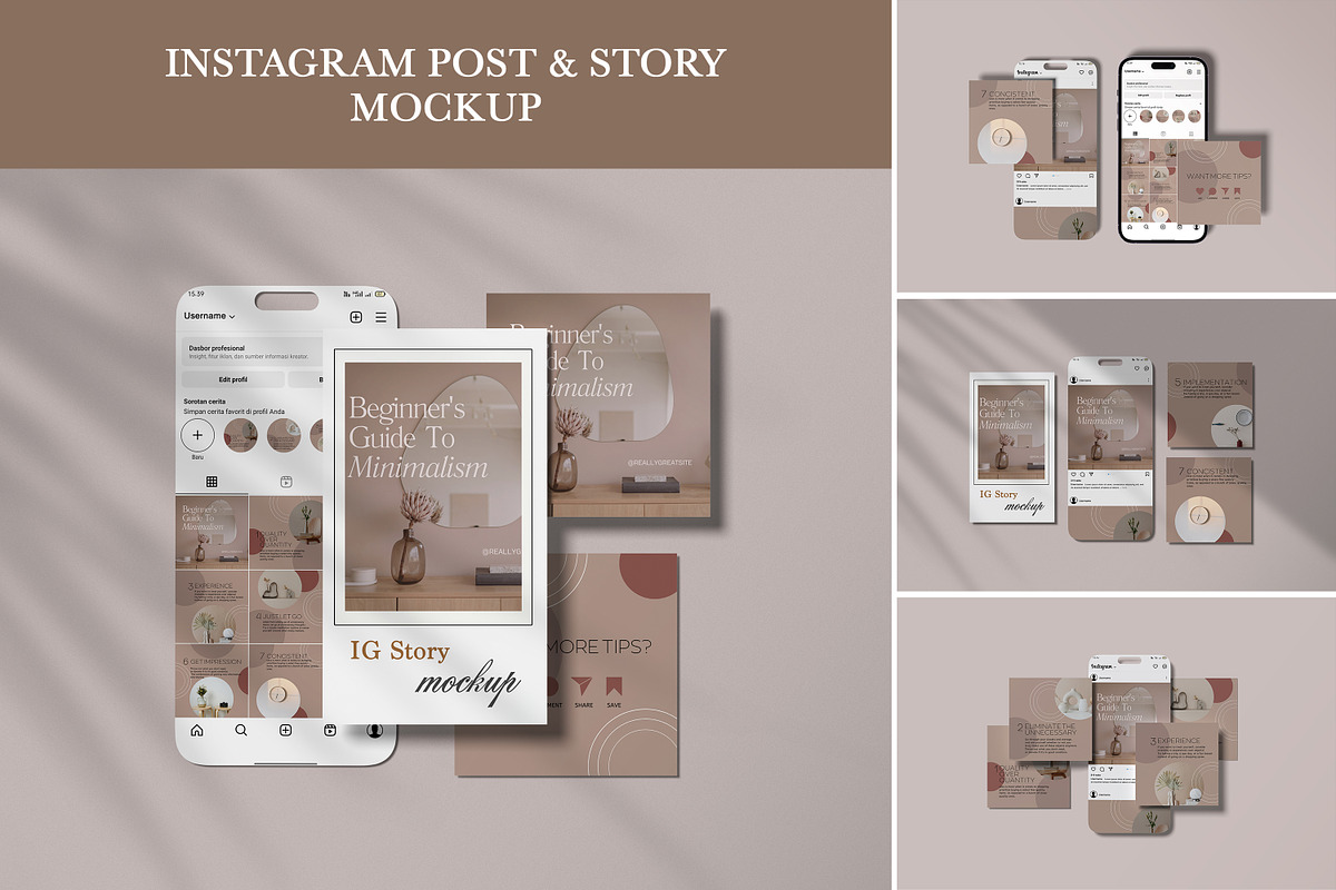 Instagram Post and Story Mockup, an iPhone Mockup by rahmatmoscae (Photo 1 of 13)