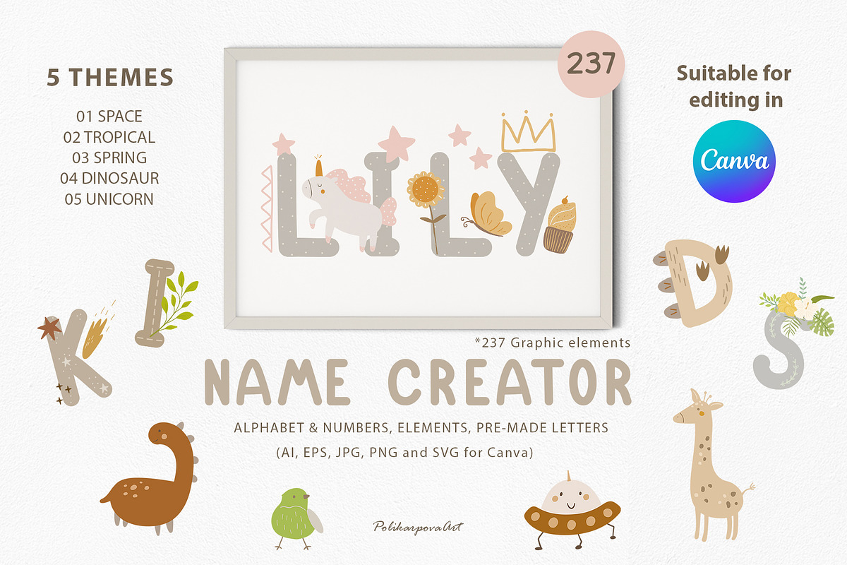 Kids name creator elements & letters, an Animal Illustration by polikarpovaart (Photo 1 of 13)