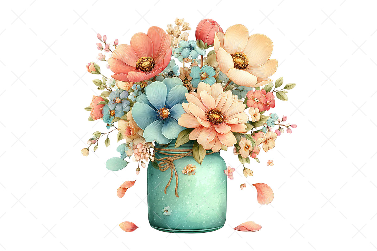 Watercolor Spring Mason Jar Clipart, an Illustration by Craft Nest (Photo 12 of 12)
