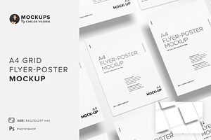 Grid A4 Flyer-Poster Floating Mockup