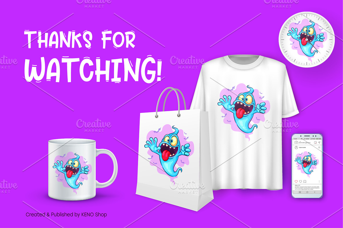 Cute cartoon ghost. Tshirt, PNG., a Person Illustration by KENO Mascots (Photo 9 of 9)