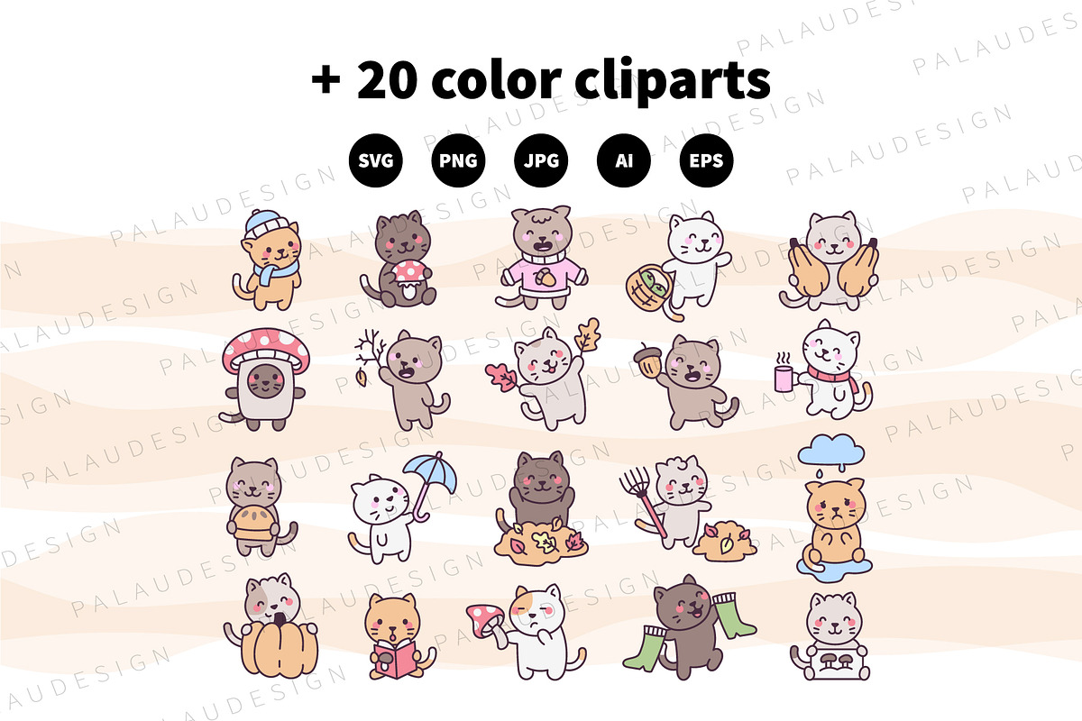 Cute Kawaii Cat Autumn Character, a Seasonal Illustration by Palau (Photo 10 of 12)