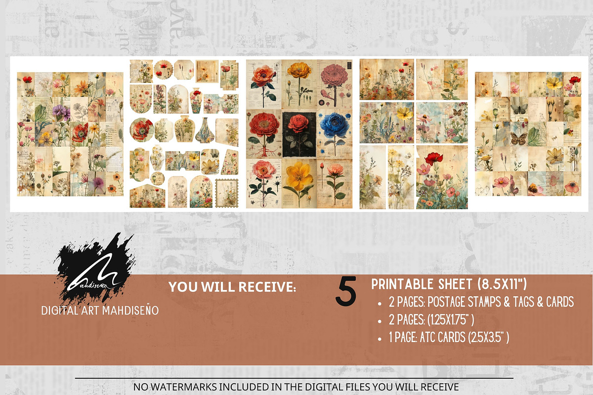 Mini Botanical Junk journal Kit, a Decorative Illustration by Digital Art Mahdiseño (Photo 2 of 11)