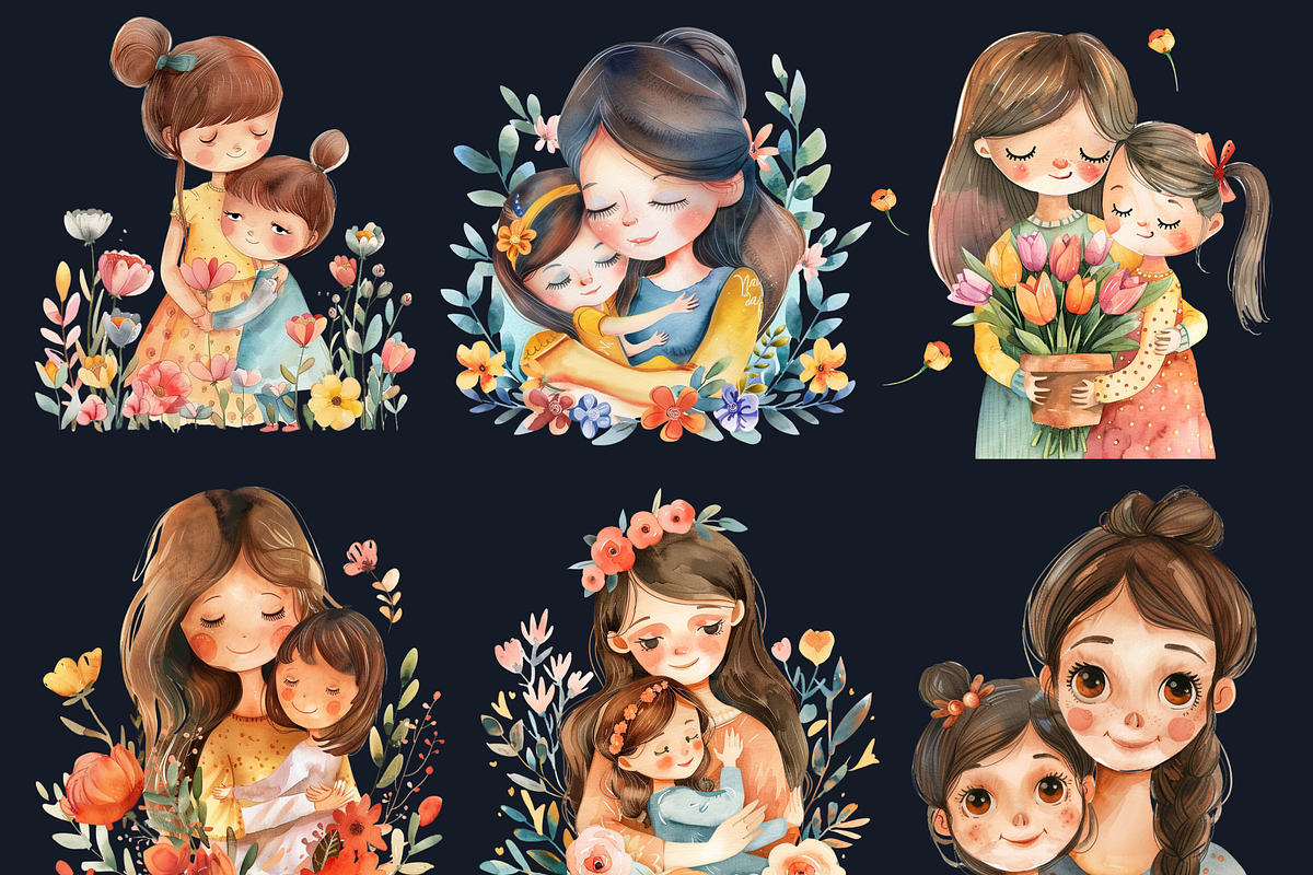 Watercolor Cute Mother's Day Clipart, a Graphic by GiraffeCreative (Photo 7 of 9)