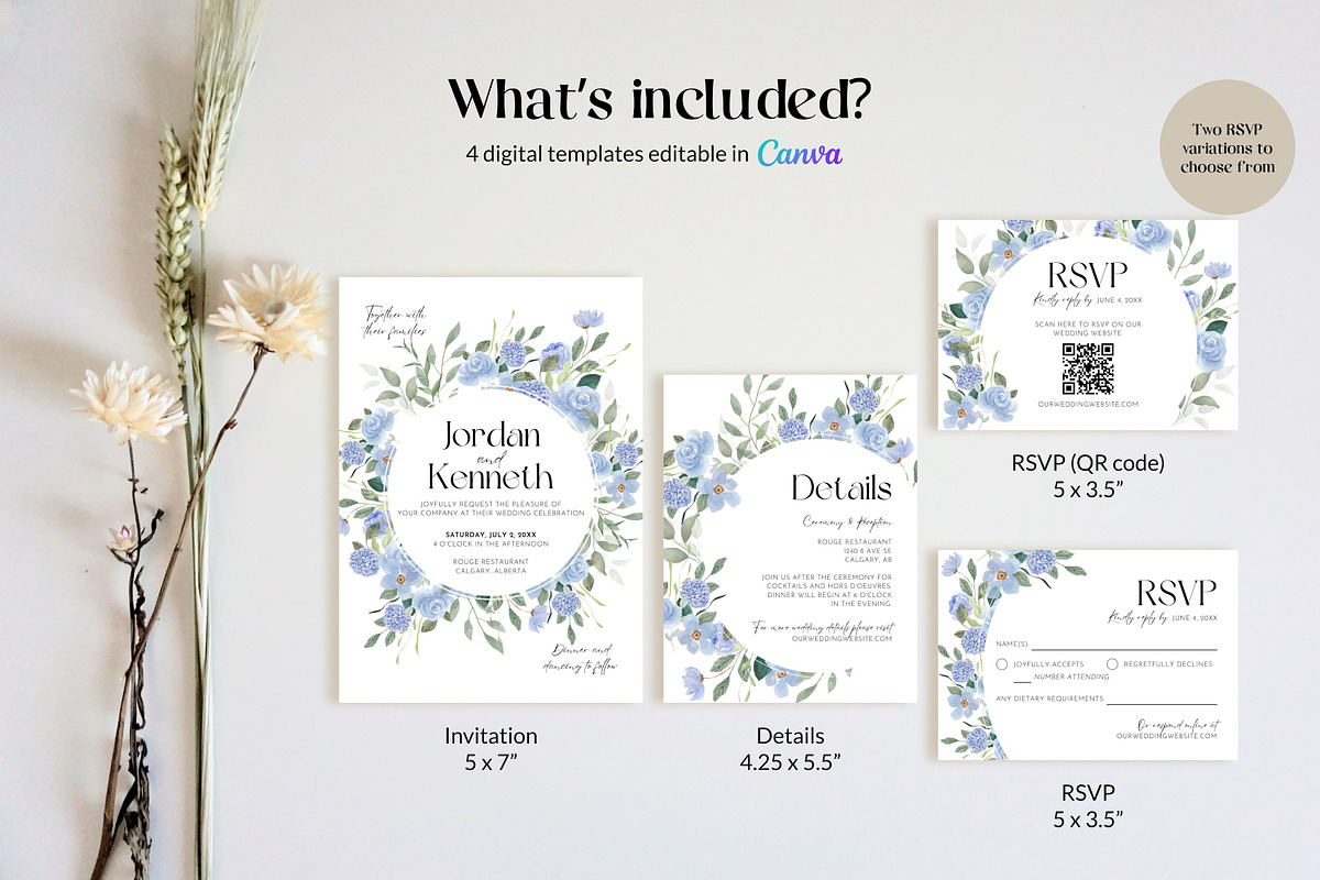 Blue Floral Wedding Invite Templates, an Invitation Template by Cottontail Paper Shop (Photo 4 of 7)