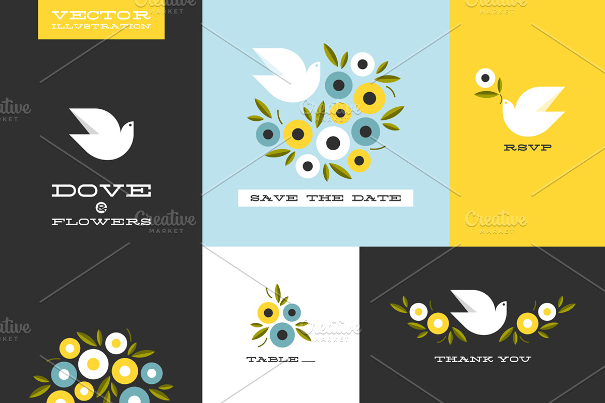 Dove and flowers wedding card, a Decorative Illustration by elena_andreeva
