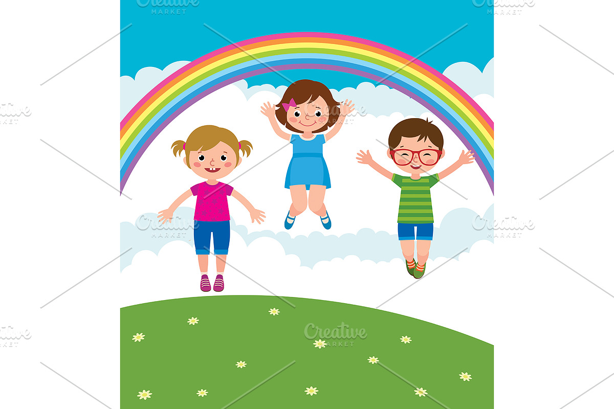 Kids playing and jump in the meadow, a Person Illustration by Julia's illustrations