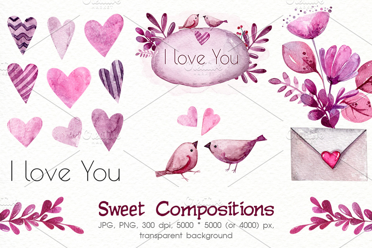 Watercolor Valentine's Day, a Decorative Illustration by Ksenia Markevych (Photo 3 of 8)