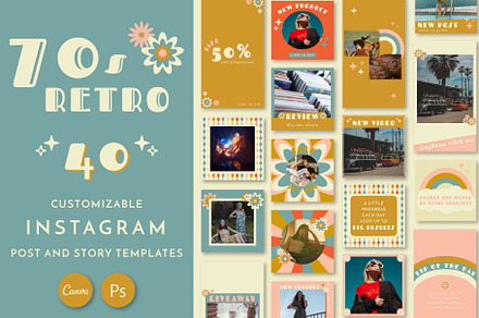 70s Retro Instagram Templates, a Social Media Template by Liseno Designs