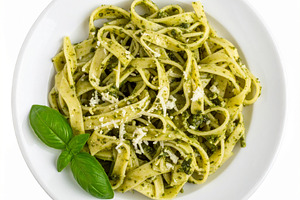 tagliatelle pesto food AI generated, a Photo by WorldOfPhotos