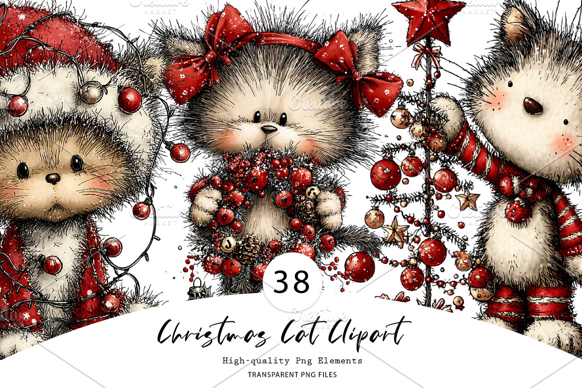 Christmas Cat Clipart, a Seasonal Illustration by CreationArt (Photo 1 of 7)