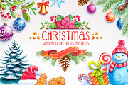 Christmas. Watercolor illustrations., a Decorative Illustration by AlexGreenArt (Thumbnail 1 of 8)