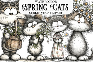 Whimsical Spring Cats Clipart, an Illustration by Designking