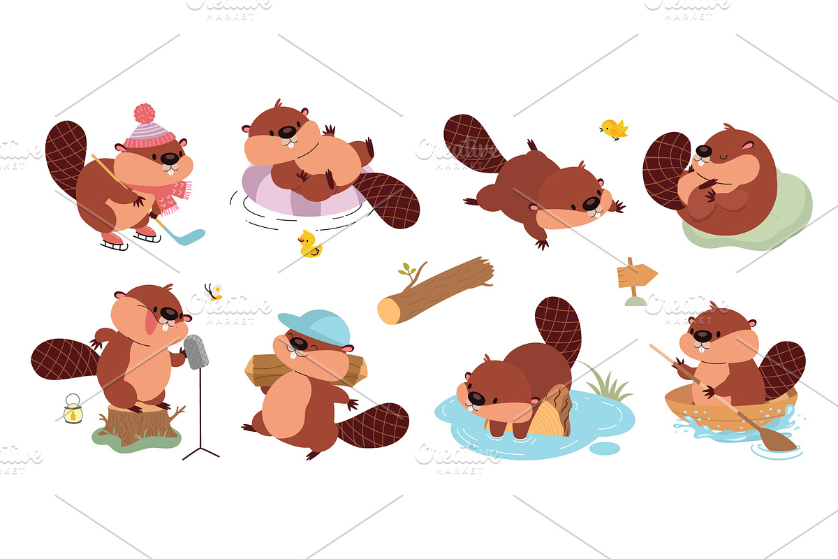 Funny beaver. Cute cartoon beavers, an Animal Illustration by Valerie Bodnar