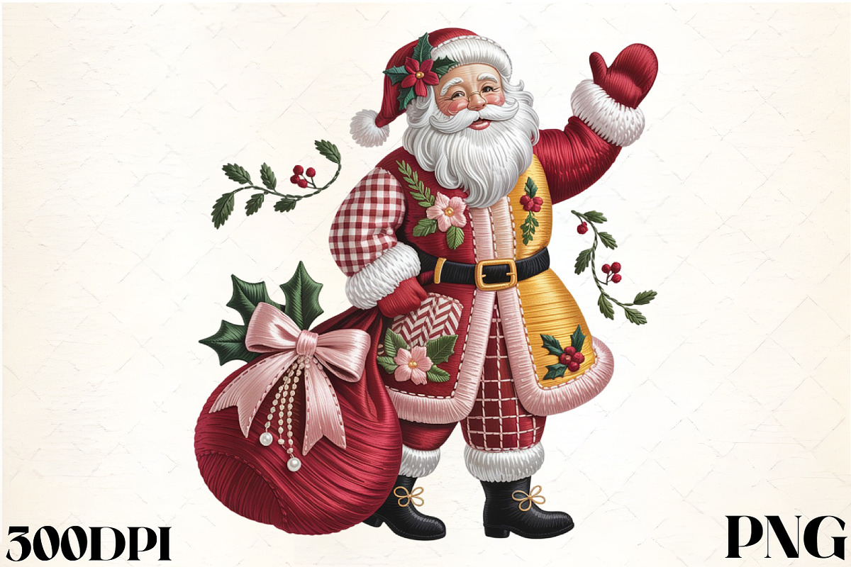 Faux Embroidery Waving Santa Claus C, an Illustration by CrexoraLab (Photo 1 of 4)