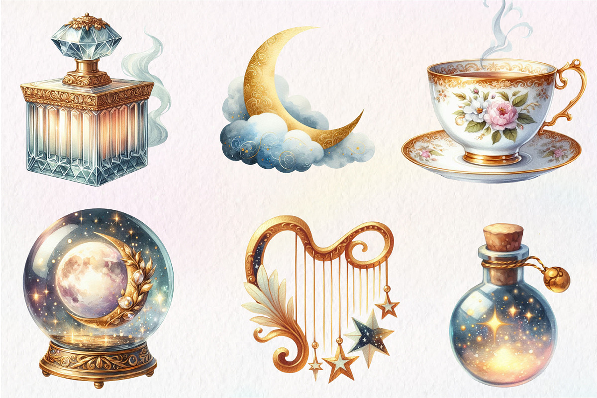 Watercolor Gilded Reverie Clipart, an Illustration by CreationArt (Photo 3 of 5)
