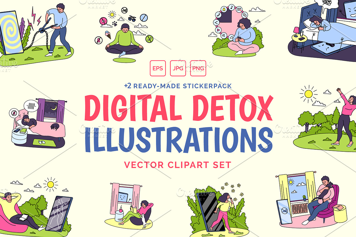 Digital Detox Concept Vector Set, an Object Graphic by 35lab (Photo 1 of 6)
