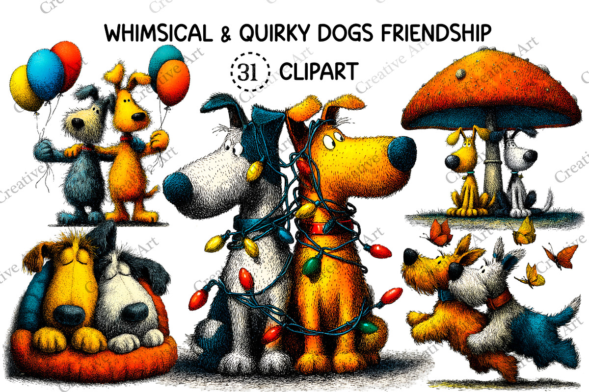 Quirky Dogs Friendship Clipart, an Illustration by Creative Art (Photo 1 of 9)
