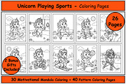 Unicorn Sports Coloring Pages, an Animal Illustration by Lamia Emad (Thumbnail 1 of 5)