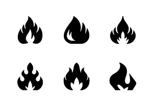 Set glyph icons of fire or flame, a Solid Icon by motorama