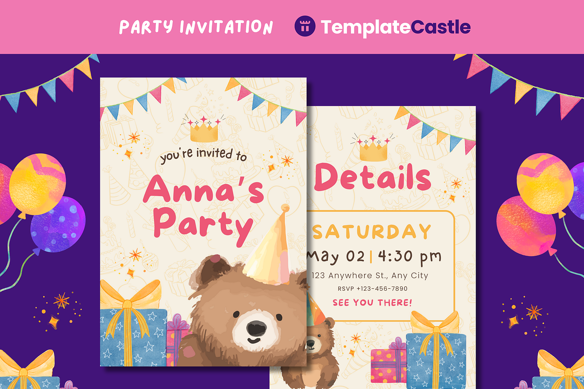 Birthday Party Canva Invitation, a Design Template by TemplateCastleStore (Photo 1 of 5)