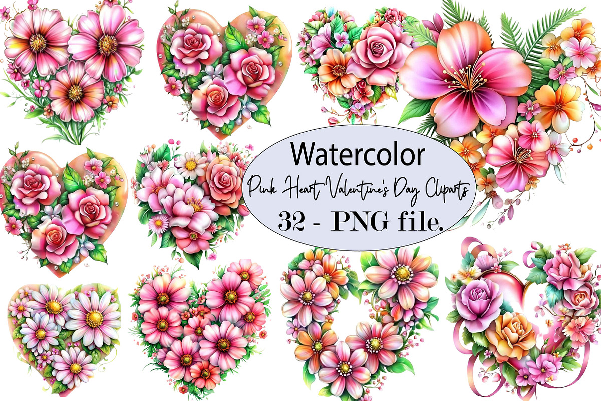 Pink Heart Valentine's Day Clipart, a Seasonal Illustration by SVGArt (Photo 1 of 5)