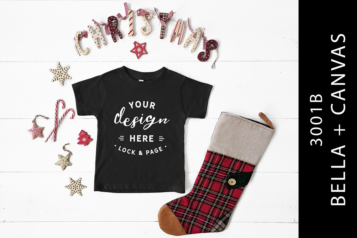 Bella Canvas 3001B Black Xmas Mockup, a Hat Mockup by lock and page