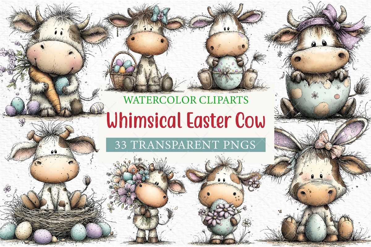 Whimsical Easter Cow Clipart Png, an Illustration by Craft Nest (Photo 1 of 9)