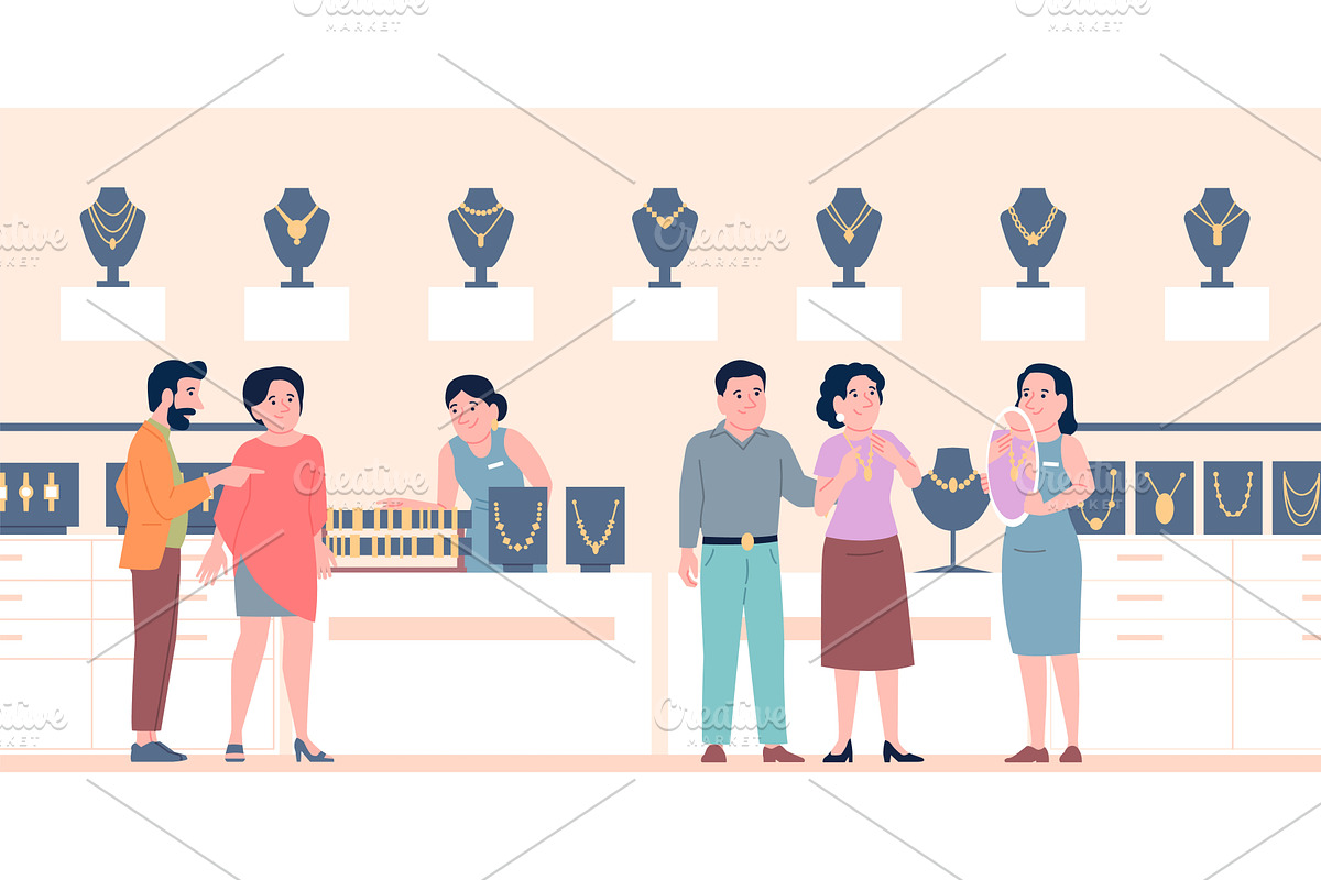 Jewelry store. Customers and sellers, an Object Illustration by LadadikArt