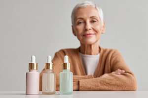 Elderly woman with skincare serums, a Beauty & Fashion Photo by AlyaAnd