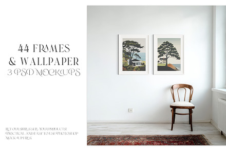 44 Frames and Wallpaper Mockups, a Product Mockup by mock-ups