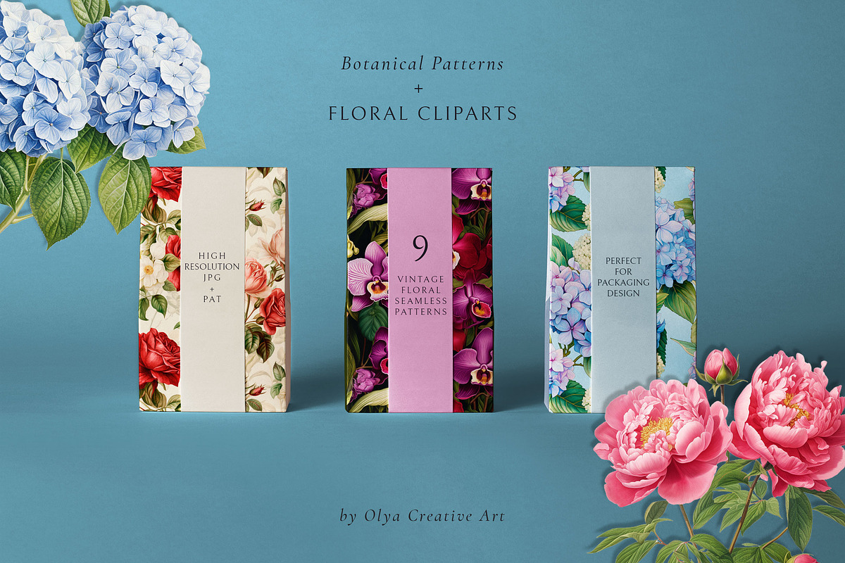 Floral Seamless Patterns + Cliparts, a Pattern Graphic by Olya Creative (Photo 4 of 20)