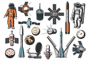 Space, Spaceship, Salellite Icons