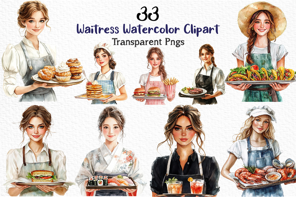 Waitress Watercolor Clipart, an Illustration by Craft Nest (Photo 1 of 9)