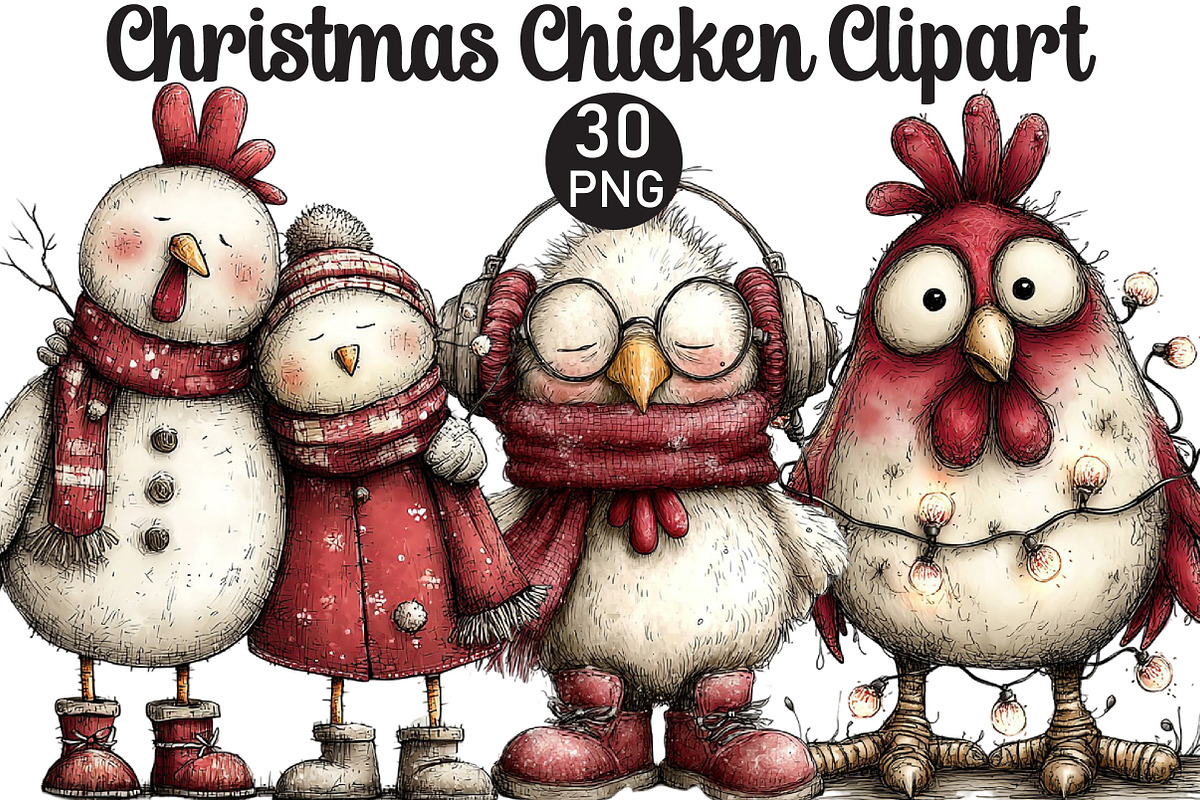 Christmas Chicken Clipart, an Illustration by Black Bird Studio (Photo 1 of 6)