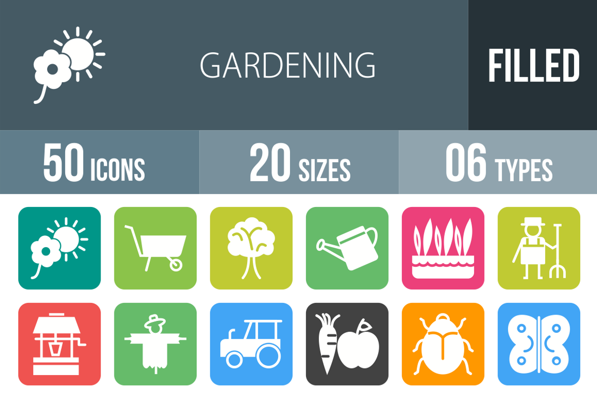 50 Gardening Flat Round Corner Icons, an Icon by IconBunny