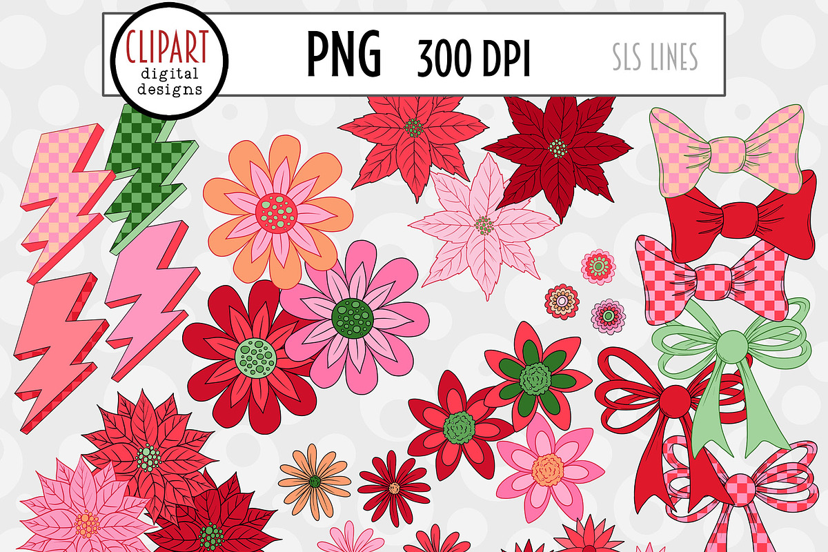 Retro Christmas Flowers Clipart, a Seasonal Illustration by SLS Lines (Photo 3 of 6)