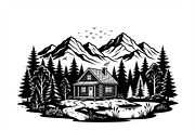 50 Forest Cabin Landscape Silhouette, an Empty State Illustration by Amazin_art (Thumbnail 16 of 38)